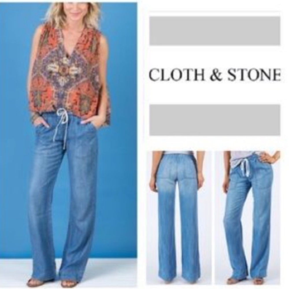 ANTHROPOLOGIE ~ CLOTH & STONE CHAMBRAY PANTS ~ L
